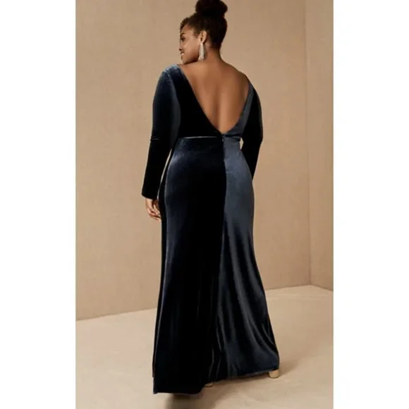 BHLDN Jenny Yoo Ryland Long Sleeve Velvet in French Blue Size 14